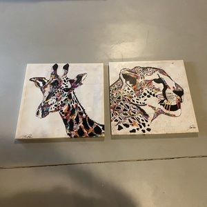 Set of 2 canvas textile animal art